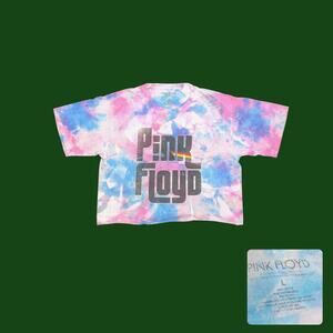 Pink Floyd Tie Dye Raw Hem Crop Top Boxy Festival Band Tee Womens L Pastel